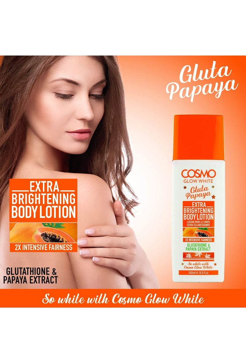 COSMO - Cosmo Glow White Extra Brightening Body Lotion 500ml, Glutathione & Papaya Extract, 2x Intensive Fairness, Revitalized & Younger Looking, For Unisex - Image 1
