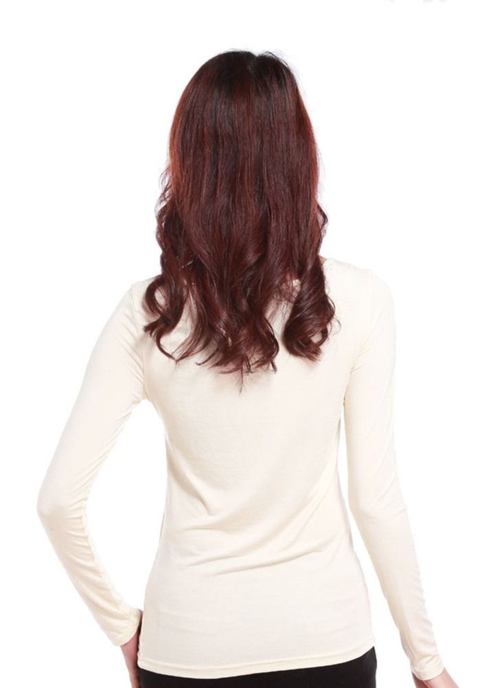 Loquat Lady's Long Sleeve Round Neck Modal Udershirt Slim-Fit Base Layer Shirt Ivory  - Image 2