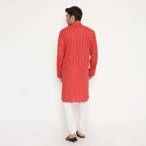 Maharaja Men’s Kurta Pyjama Set – Poly Viscose, Regular Fit, Ethnic Print Design in Red – Indian Traditional Outfit for Men [MSKP233-36] - Image 2