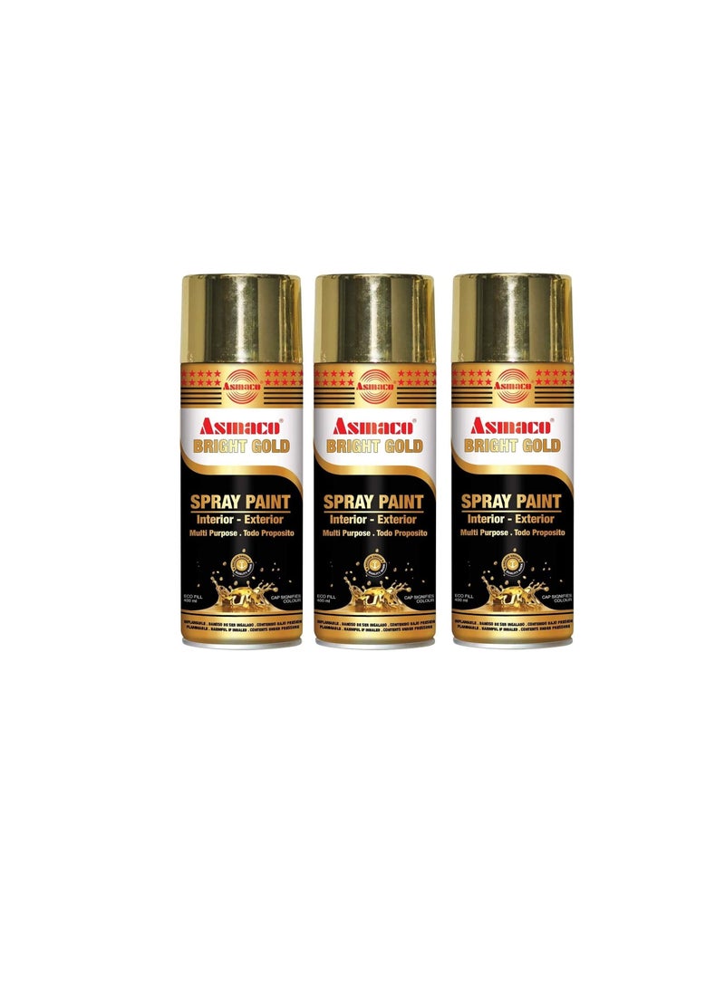 Asmaco Spray Paint Bright Gold 400 ML  Pack Of Three Multi Purpose Interior Exterior Quick Drying Acrylic Paint - Image 3