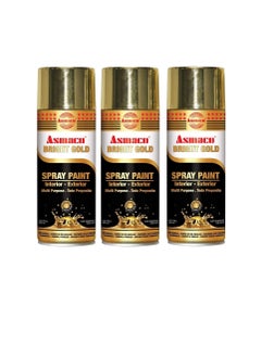 Asmaco Spray Paint Bright Gold 400 ML  Pack Of Three Multi Purpose Interior Exterior Quick Drying Acrylic Paint  - Image 1