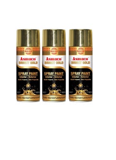 Asmaco Spray Paint Bright Gold 400 ML  Pack Of Three Multi Purpose Interior Exterior Quick Drying Acrylic Paint  - Image 2