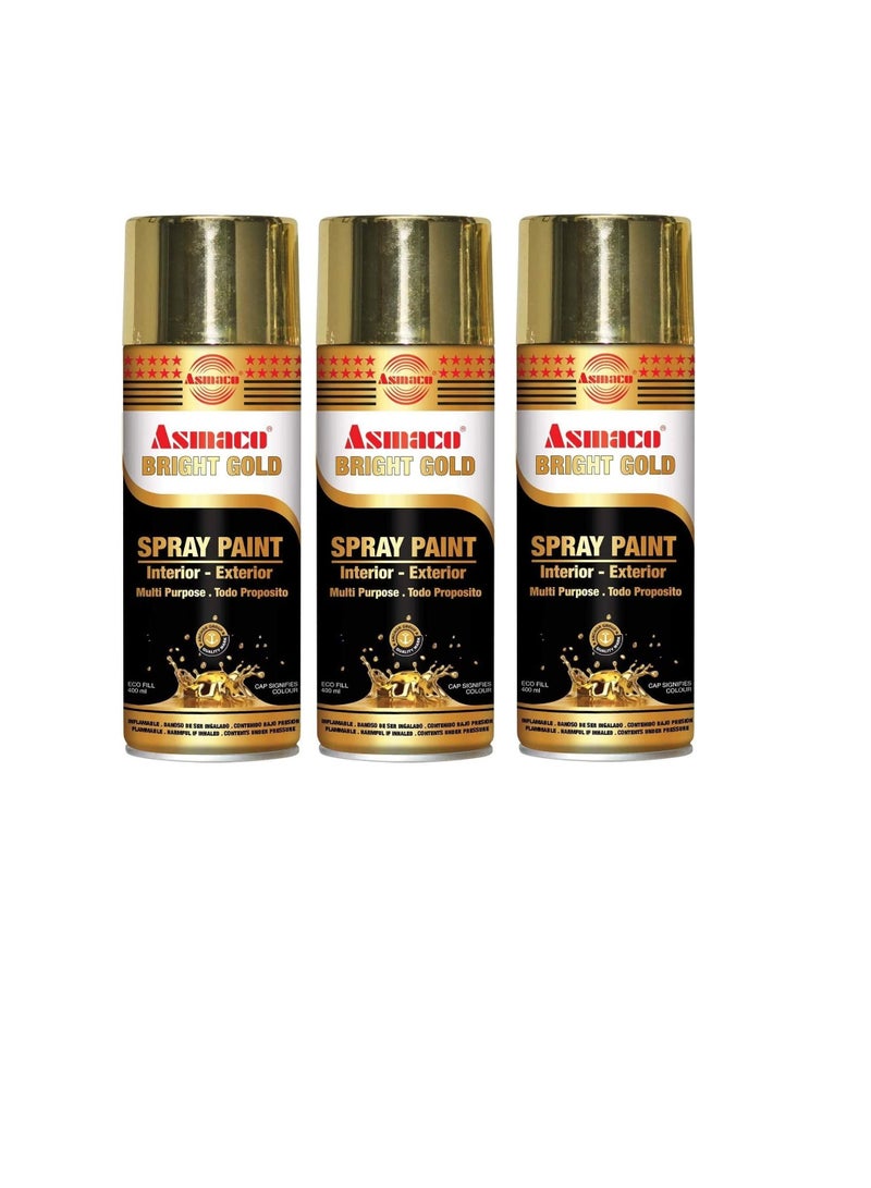Asmaco Spray Paint Bright Gold 400 ML  Pack Of Three Multi Purpose Interior Exterior Quick Drying Acrylic Paint - Image 2