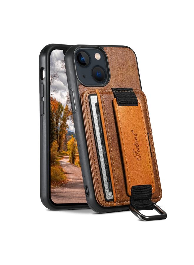 Suteni Case For iPhone 13 mini H13 Card Wallet Wrist Strap Holder PU Phone Case - Image 1