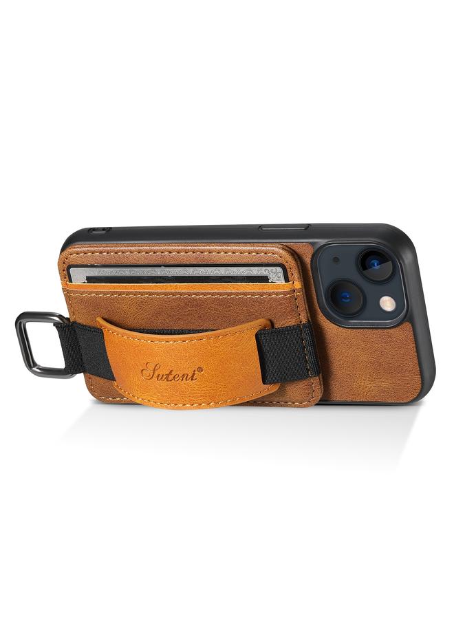 Suteni Case For iPhone 13 mini H13 Card Wallet Wrist Strap Holder PU Phone Case - Image 4