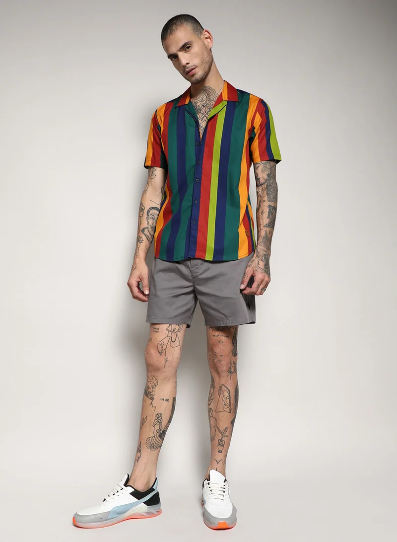Campus Sutra Men's Multicolour Awning Striped Shirt