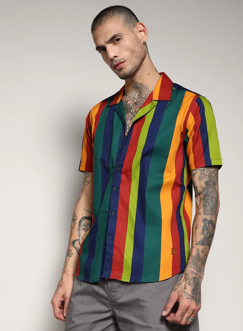 Campus Sutra Men's Multicolour Awning Striped Shirt