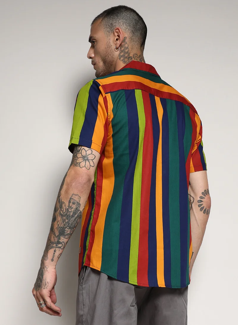 Campus Sutra Men's Multicolour Awning Striped Shirt