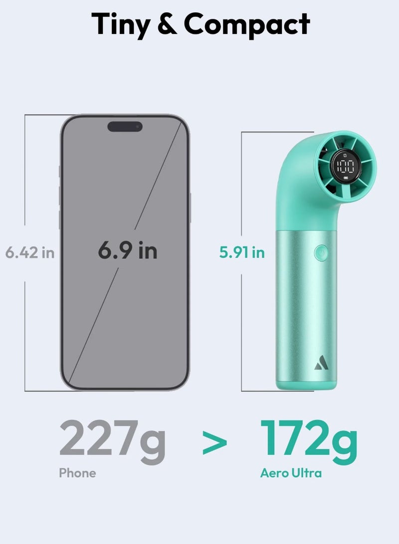 Aecooly Aero Ultra Portable Turbo Electric High‑Speed Handheld Fan – 4500 mAh, 4 Standard Mode + 3 Turbo Mode, LED Display, USB‑C (Green) - Image 4