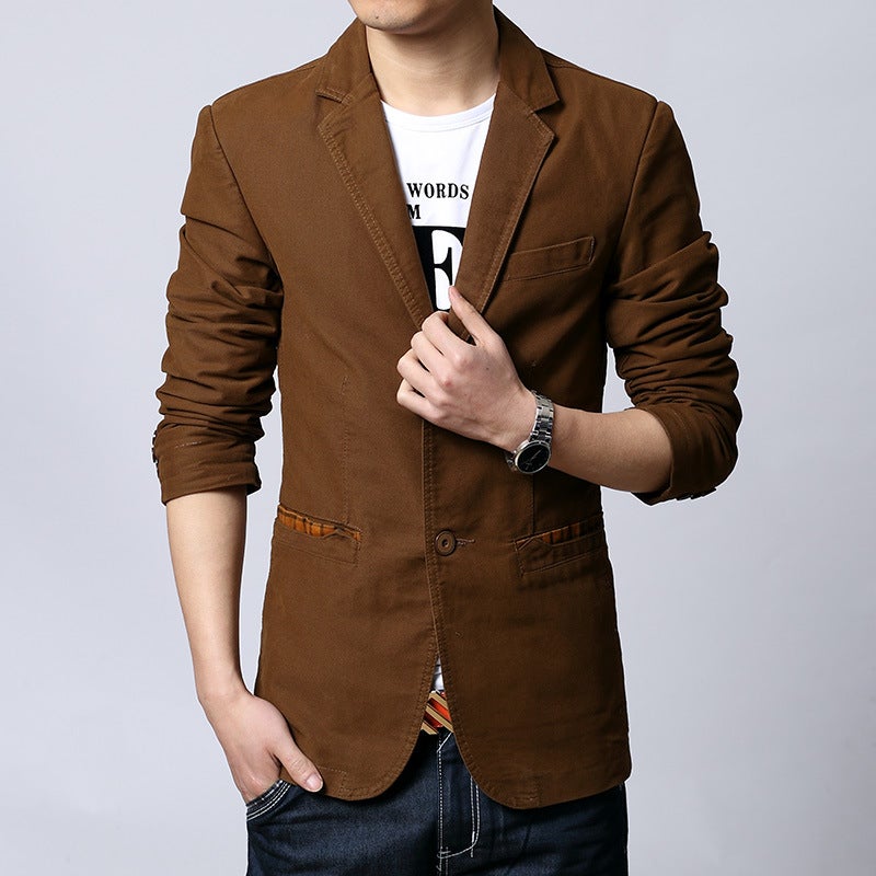 Spring and Autumn New Two-button Suit Men's Korean-style Slim-fit Small Suit Men's Cotton Jacket plus size Style Western-style Fashion - Image 1