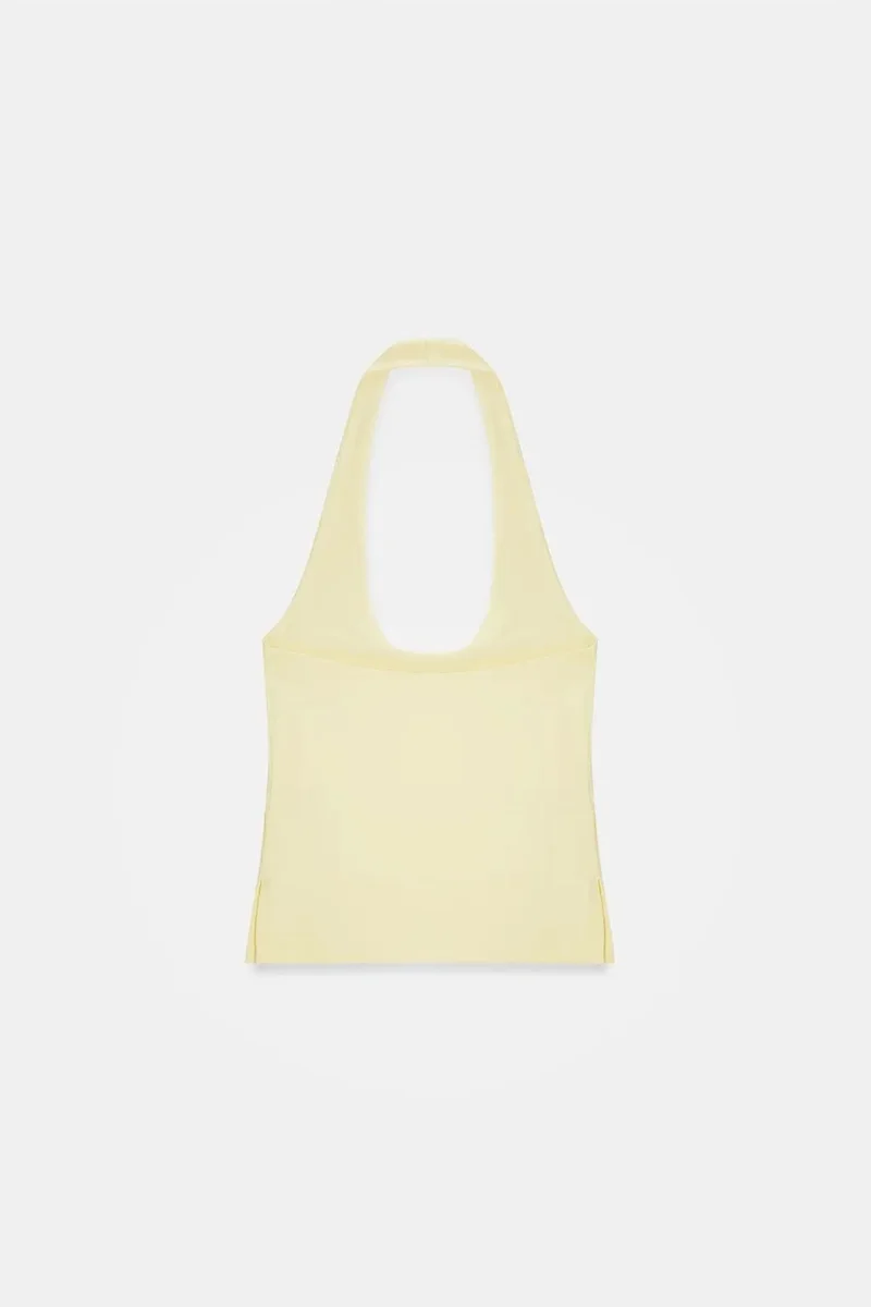 Dilvin Lemon Yellow DILVIN Halterneck Cut-Out Slim Fit Blouse for Women | Best Price UAE