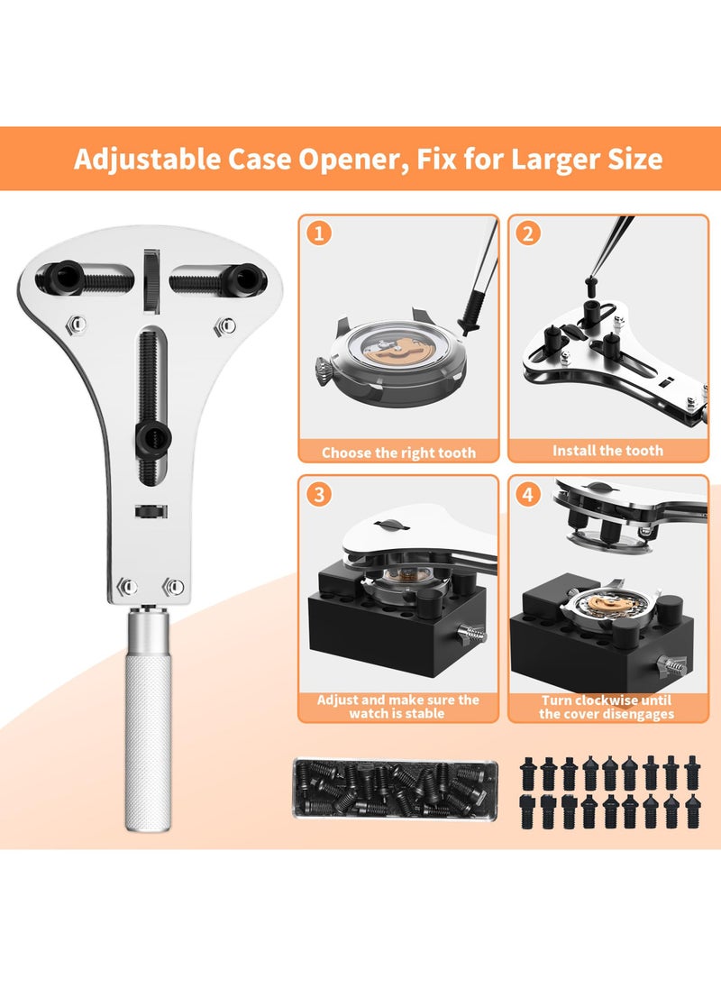 Watch Repair Kit, Watch Case Opener Spring Bar Tools, Watch Battery Replacement Tool Kit, Watch Band Link Pin Tool Set with Carrying Case and Instruction Manual