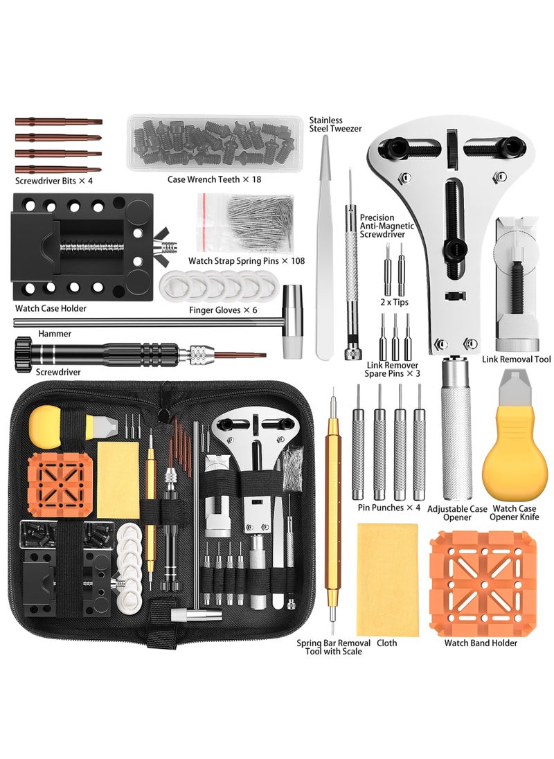 Watch Repair Kit, Watch Case Opener Spring Bar Tools, Watch Battery Replacement Tool Kit, Watch Band Link Pin Tool Set with Carrying Case and Instruction Manual