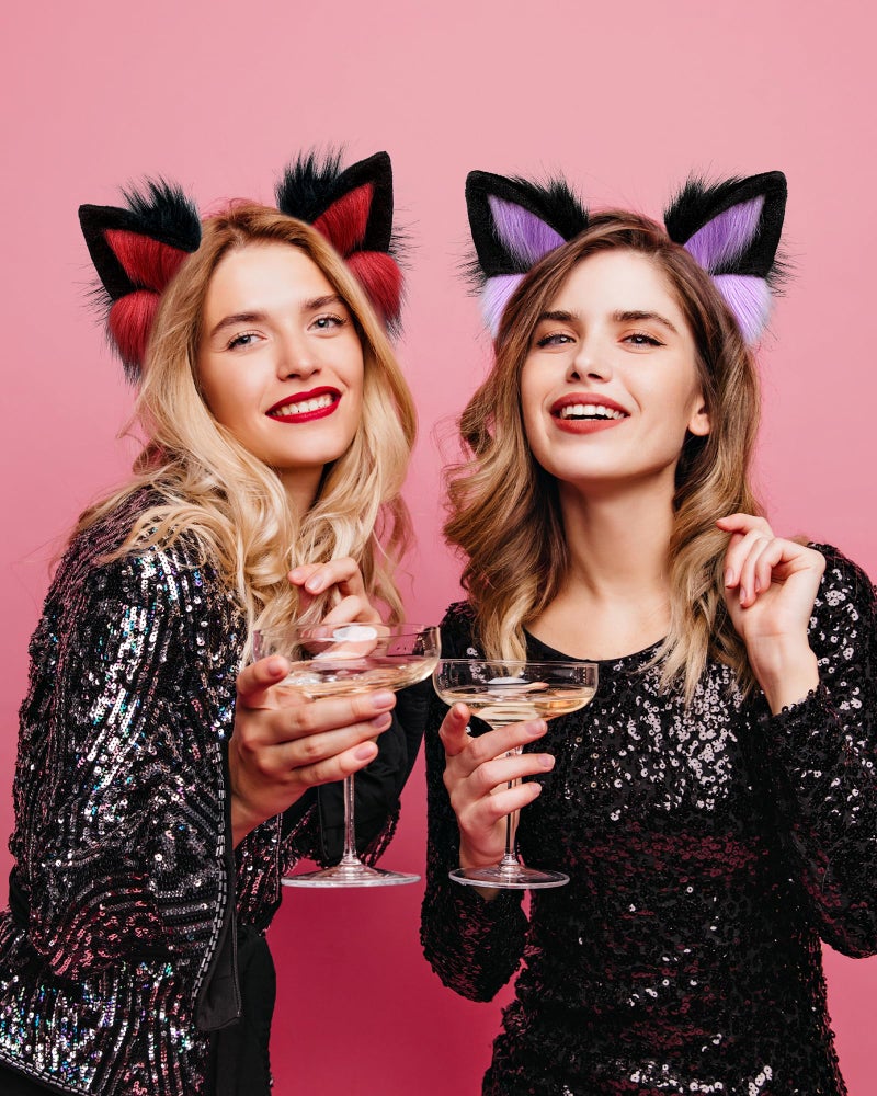 BNLIDES Handmade Fur Fox Wolf Cat Ears Headwear Women Men Cosplay Costume Party Cute Head Accessories for Halloween (Purple Black) - Image 4