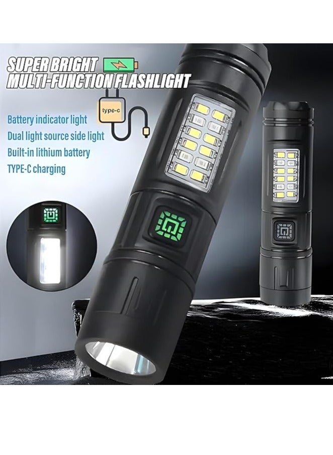 QLIGHT Rechargeable Flashlight Led Torch Light ,2000 High Lumens Handled Flashlights Long Lasting Tactical Flash Lights With Side Cob Light % Modes Flash light For Camping Hiking And Other Outdoor Activities  - Image 2