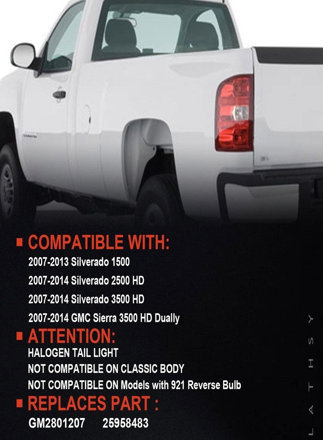 Lathsy Tail Light Assembly Compatible With 2007-2013 Chevy Silverado 1500 2500HD 3500HD GMC Sierra 2500 HD 3500 HD (Red Border, Left Driver Side) - Image 2