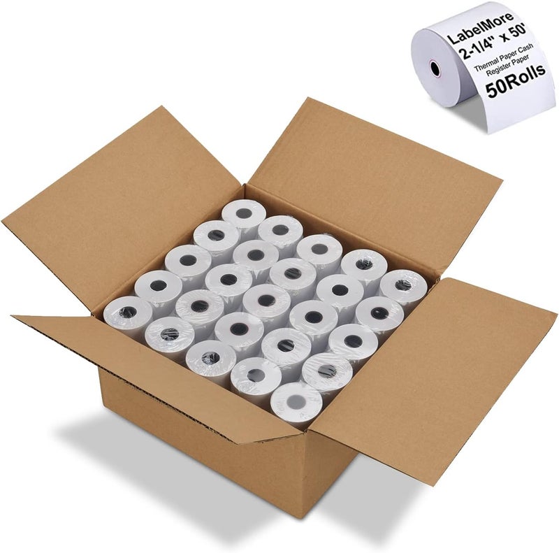 LabelMore (50 Rolls) 2 1/4" X 50' Thermal Paper Rolls, Credit Card Paper Rolls Thermal, Cash Register Roll, Premium Pos Thermal Printer Paper - Image 1