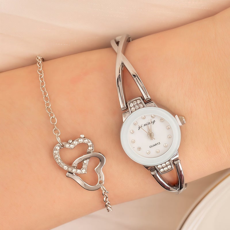 KUMO Trendy Fashion Water Crystal Alloy Steel Band Women's Quartz Watch with Decorative World Time Display - Image 2