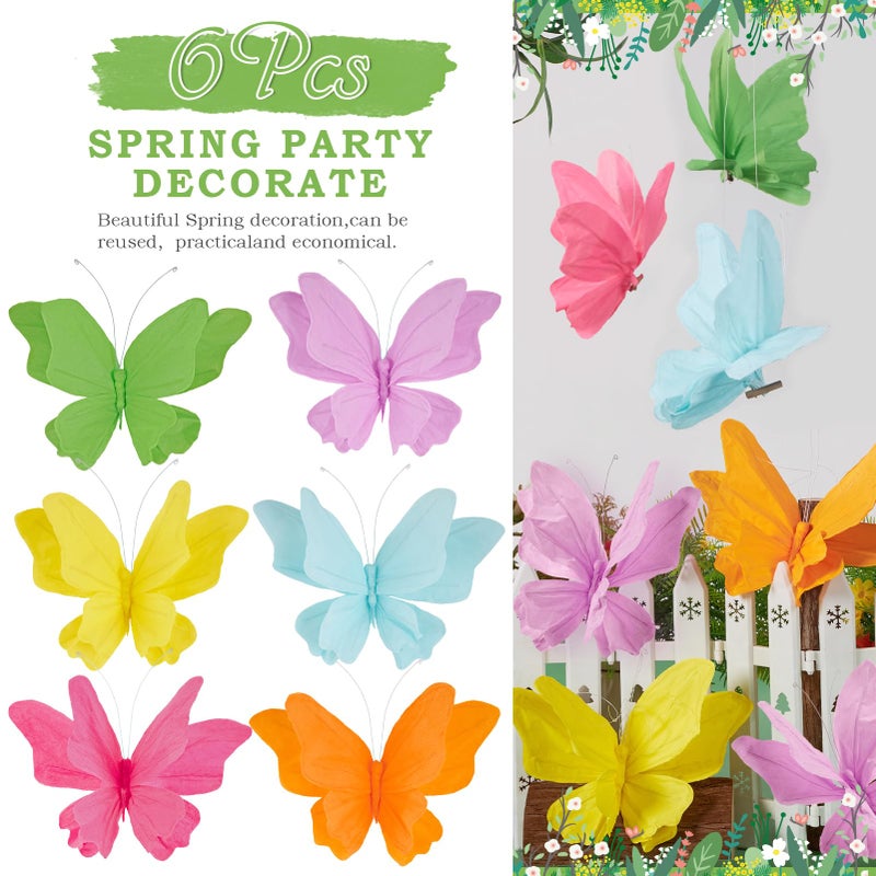 SUNBEAUTY 6Pcs Hanging Butterflies, Large Butterfly Decorations, 3D Paper Decoration, Pink Green Blue Orange for Baby Shower Decor Girls, Women, Paper Flowers for Wall - Image 2