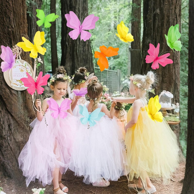 SUNBEAUTY 6Pcs Hanging Butterflies, Large Butterfly Decorations, 3D Paper Decoration, Pink Green Blue Orange for Baby Shower Decor Girls, Women, Paper Flowers for Wall - Image 5