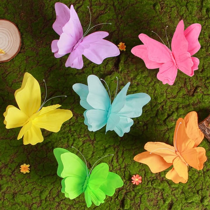 SUNBEAUTY 6Pcs Hanging Butterflies, Large Butterfly Decorations, 3D Paper Decoration, Pink Green Blue Orange for Baby Shower Decor Girls, Women, Paper Flowers for Wall - Image 1