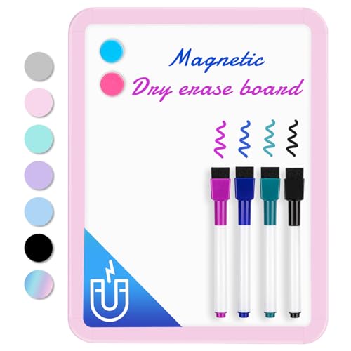 VUSIGN Small White Board Dry Erase 85 x 11 Magnetic Dry Erase Board Mini Whiteboard with Markers for Students Fridge Wall Locker Pink - Image 1
