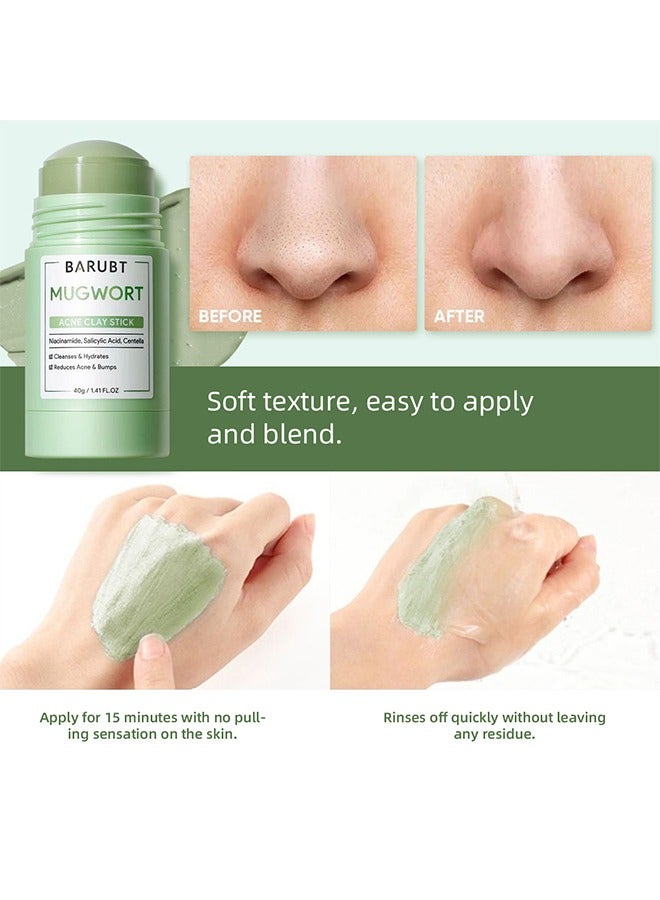 BARUBT Mugwort Acne Clay Stick, Mugwort Anti Pores And Acne Clay Mask, Cleansing Mask Mud Mask For Men And Women, Moisturizing Oil Control Shrink Remove Blackheads, Shrink Pores, Improve Skin Tone - Image 3