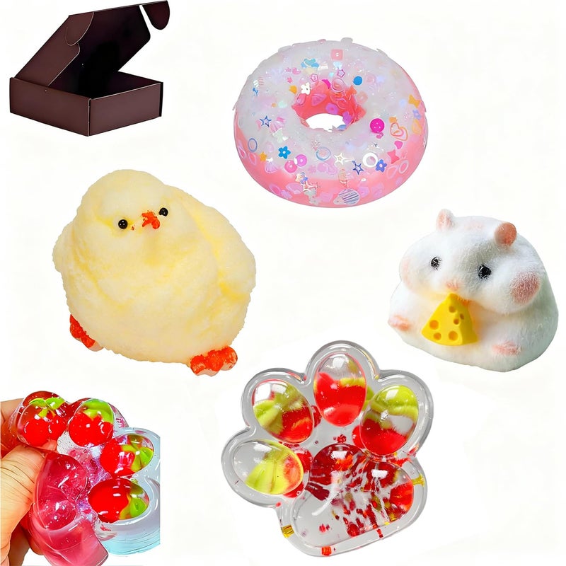 VANNYVANYA 4Pcs Taba Squishy Squeeze Toys, Cute Soft Chicks Paw Donuts Squishy Toys, Stress Relief Squishies for Party Favors, Perfect for Stress and Anxiety Relaxing Toy Fidget Toys - Image 1