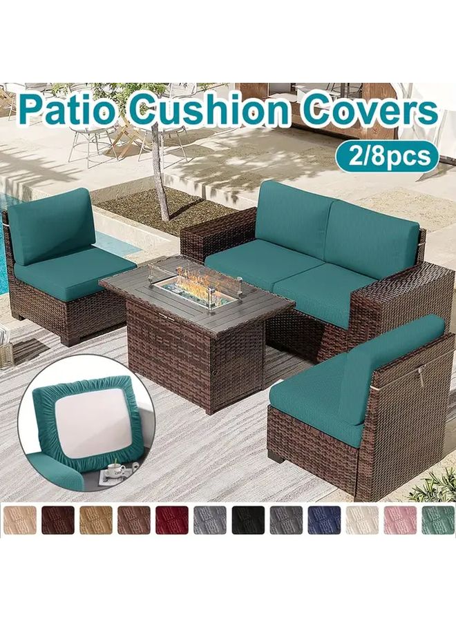 Set Of 8 Elastic Cushion Covers For Corn Grid Outdoor Rattan Chair And Sofa Replacement Beige Backrest And Seater Furniture Protectors - Image 1