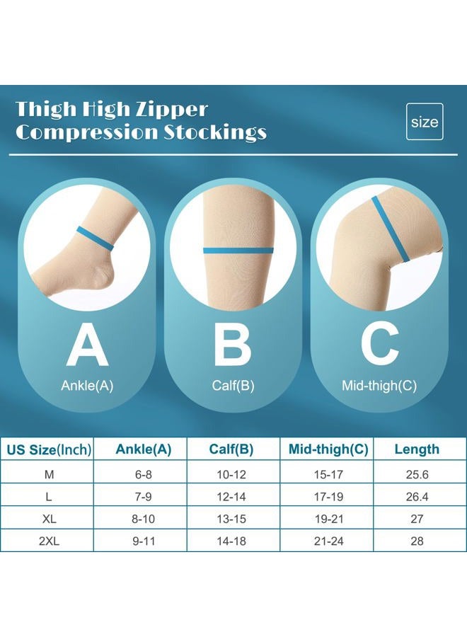 Newcotte Compression Socks with Zipper for Women Thigh High Compression Stockings 20-30mmhg Support Socks for Women Men (XL) - Image 4