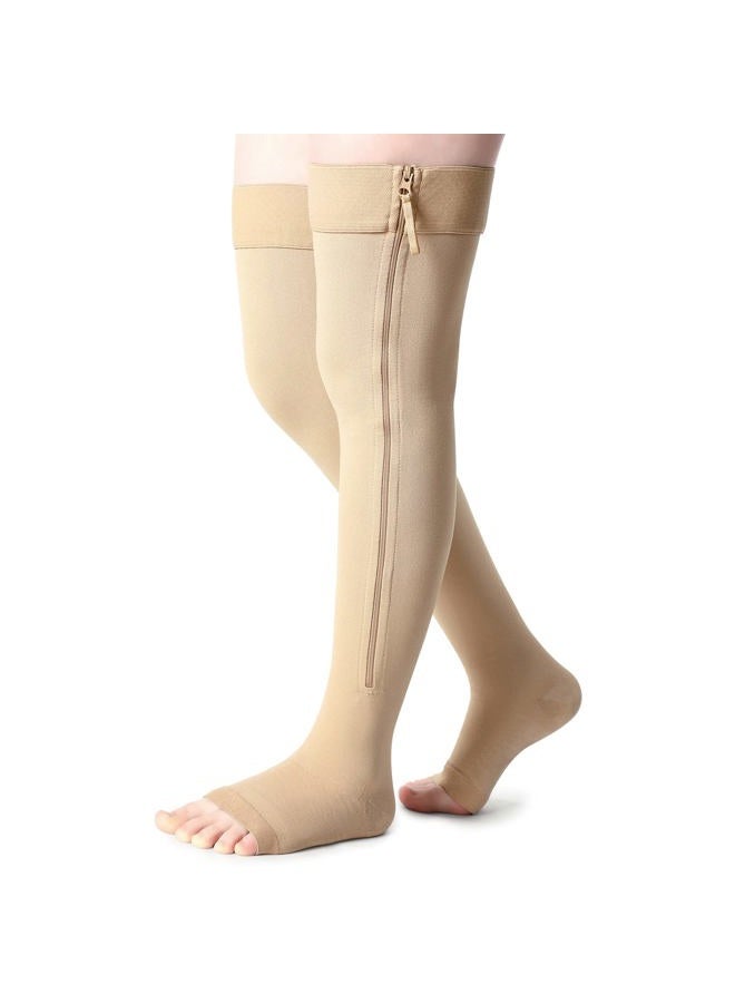 Newcotte Compression Socks with Zipper for Women Thigh High Compression Stockings 20-30mmhg Support Socks for Women Men (XL) - Image 1