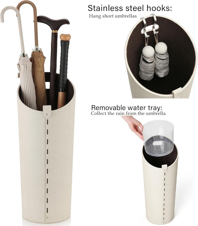 ELPMD Tall Umbrella Holder White That won't Tip Over and Removable Drip Water Tray Modern Farmhouse Home Decor Umbrella Bucket Rack Can Storage 10 Different Sizes of Golf Umbrellas Canes etc - Image 2