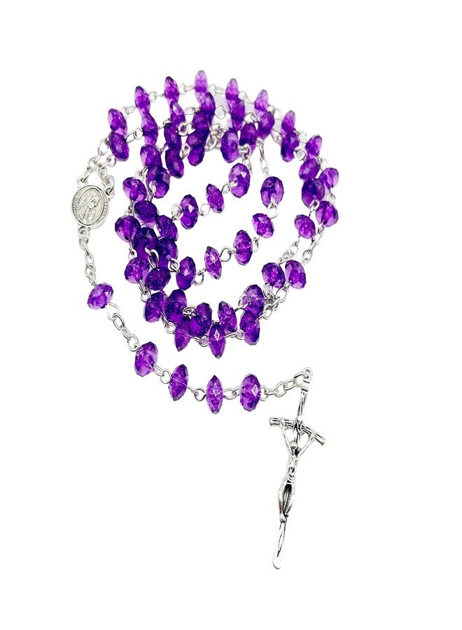 CACALOSS Catholic Crystal Cross Purple Necklace Rosary Beads Women Prayer Meditation Gift Supplies - Image 2