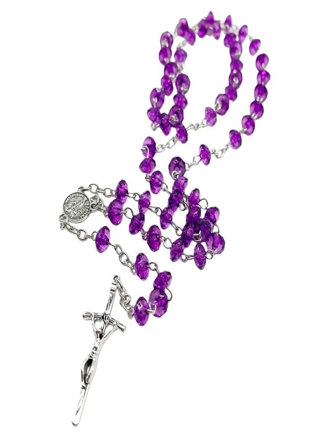 CACALOSS Catholic Crystal Cross Purple Necklace Rosary Beads Women Prayer Meditation Gift Supplies - Image 1