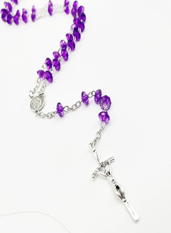 CACALOSS Catholic Crystal Cross Purple Necklace Rosary Beads Women Prayer Meditation Gift Supplies - Image 5