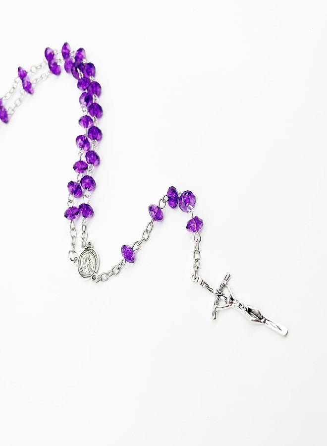 CACALOSS Catholic Crystal Cross Purple Necklace Rosary Beads Women Prayer Meditation Gift Supplies - Image 4