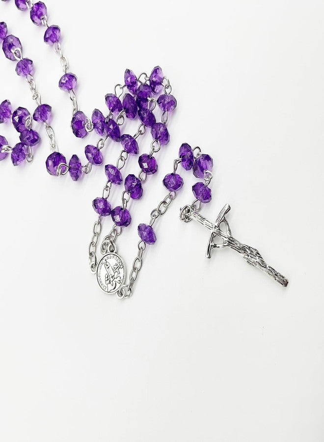 CACALOSS Catholic Crystal Cross Purple Necklace Rosary Beads Women Prayer Meditation Gift Supplies - Image 3