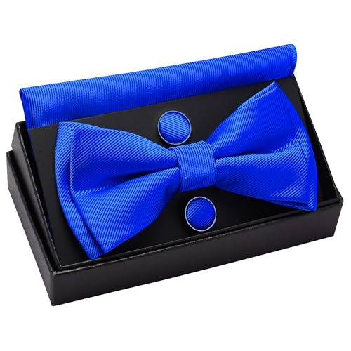 GUSLESON Royal Blue Formal Bow Tie for Wedding Pre-tied Bowtie and Pocket Square Cufflink Sets (0577-07) - Image 2