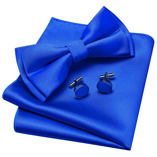GUSLESON Royal Blue Formal Bow Tie for Wedding Pre-tied Bowtie and Pocket Square Cufflink Sets (0577-07) - Image 1