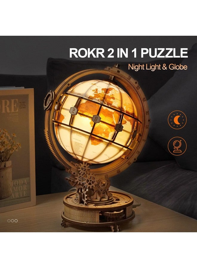 ROKR 3D Wooden Puzzles For Adults, Led Illuminated Globe With Stand, 3D Wooden Globe Model Kits With Led Light, Unique Gift For Birthday/Anniversay - Image 2