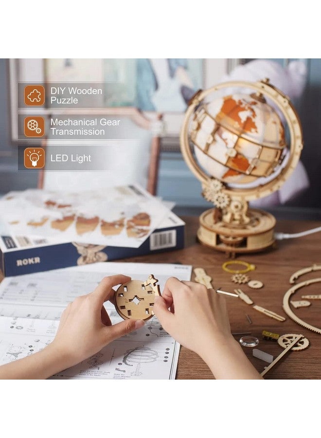 ROKR 3D Wooden Puzzles For Adults, Led Illuminated Globe With Stand, 3D Wooden Globe Model Kits With Led Light, Unique Gift For Birthday/Anniversay - Image 3