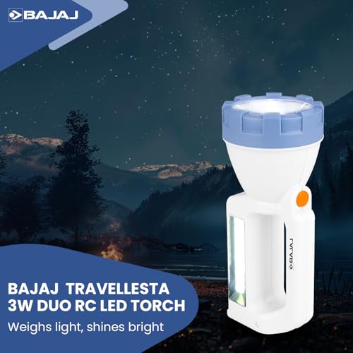 Bajaj Travellesta 3W Duo RC LED Torch | Dual Lighting Mode | USB C-Type Charging | 6 Months - Warranty (Pack of 2, White and Blue) - Image 2