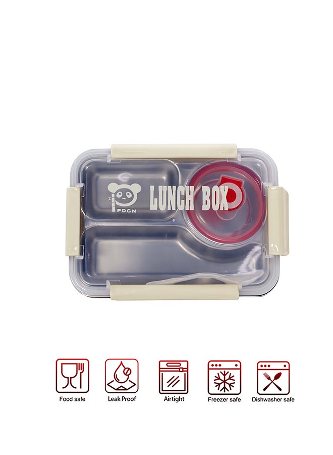 توشيونيكس علبة غداء من الستانلس ستيل آمنة للاستخدام في الميكروويف بثلاثة أقسام، غطاء مانع للتسرب، ملعقة، خالية من BPA، وآمنة للتجميد، قفل بأربعة جوانب – مناسبة للأطفال والكبار – مثالية للمدرسة والمكتب والمنزل والسفر – 21 × 15 × 5 سم - Image 1