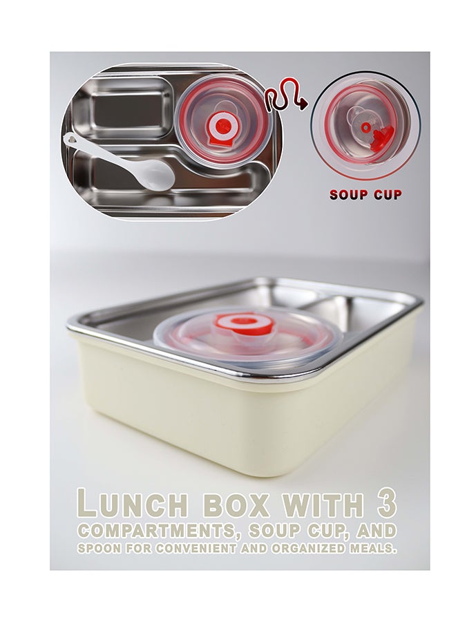 توشيونيكس علبة غداء من الستانلس ستيل آمنة للاستخدام في الميكروويف بثلاثة أقسام، غطاء مانع للتسرب، ملعقة، خالية من BPA، وآمنة للتجميد، قفل بأربعة جوانب – مناسبة للأطفال والكبار – مثالية للمدرسة والمكتب والمنزل والسفر – 21 × 15 × 5 سم - Image 3