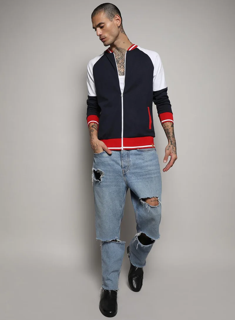 Campus Sutra Men's Multicolour Zip-Front Jacket With Raglan Sleeve