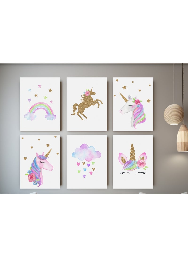 Tableau of six unicorn for kids room  - nursery room,girly set