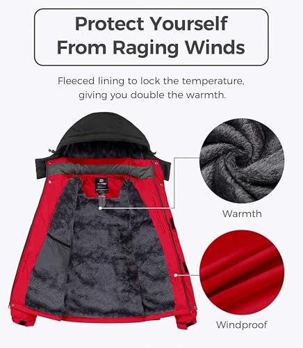 Wantdo Men's Waterproof Mountain Jacket Fleece Windproof Ski Jacket US L Red L - Image 3
