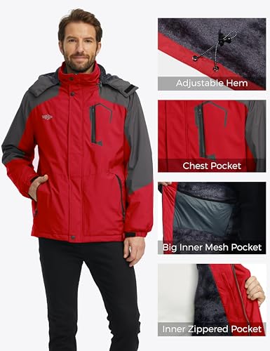 Wantdo Men's Waterproof Mountain Jacket Fleece Windproof Ski Jacket US L Red L - Image 5
