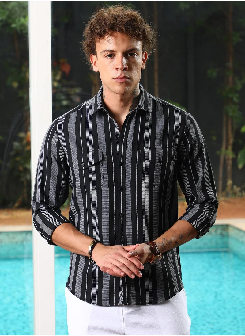 Campus Sutra Utility Multitrack-Striped Shirt