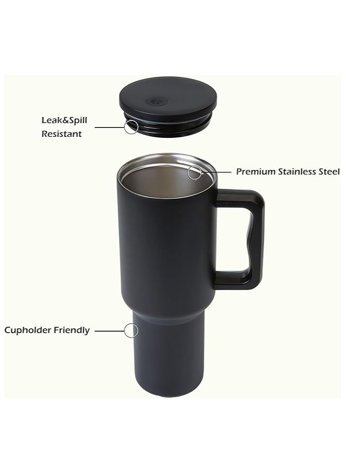 JoyousSto 40 OZ Tumbler with Handle and Straw Lid,Double Vacuum Stainless Steel Water Bottle,Insulated Cup for Water, Iced Tea or Coffee,Keep Hot/Cold for Hours  Black  - Image 4